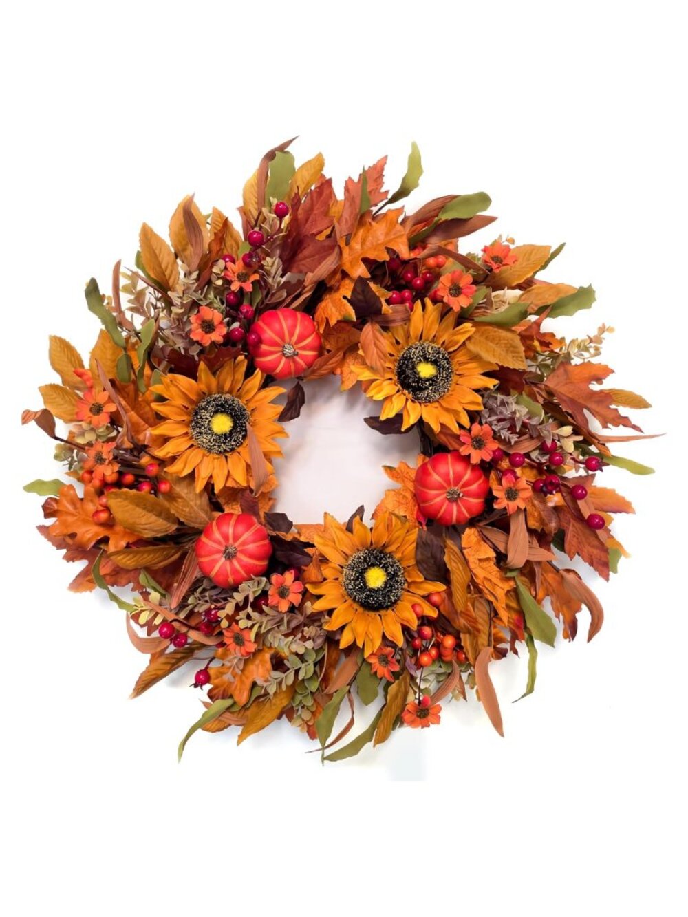 Handmade Fall Wreath 24 Inch Artificial Flowers Sunflower Pumpkin Thanksgiving